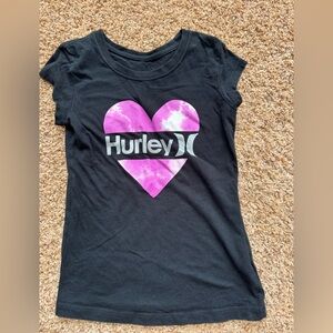 Black Hurley t-shirt with heart design, cap sleeves, girls M